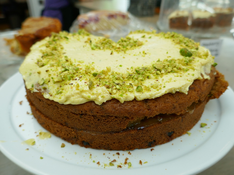 Cake with green icing - eaten on our tour of tea and cakes car-free venues